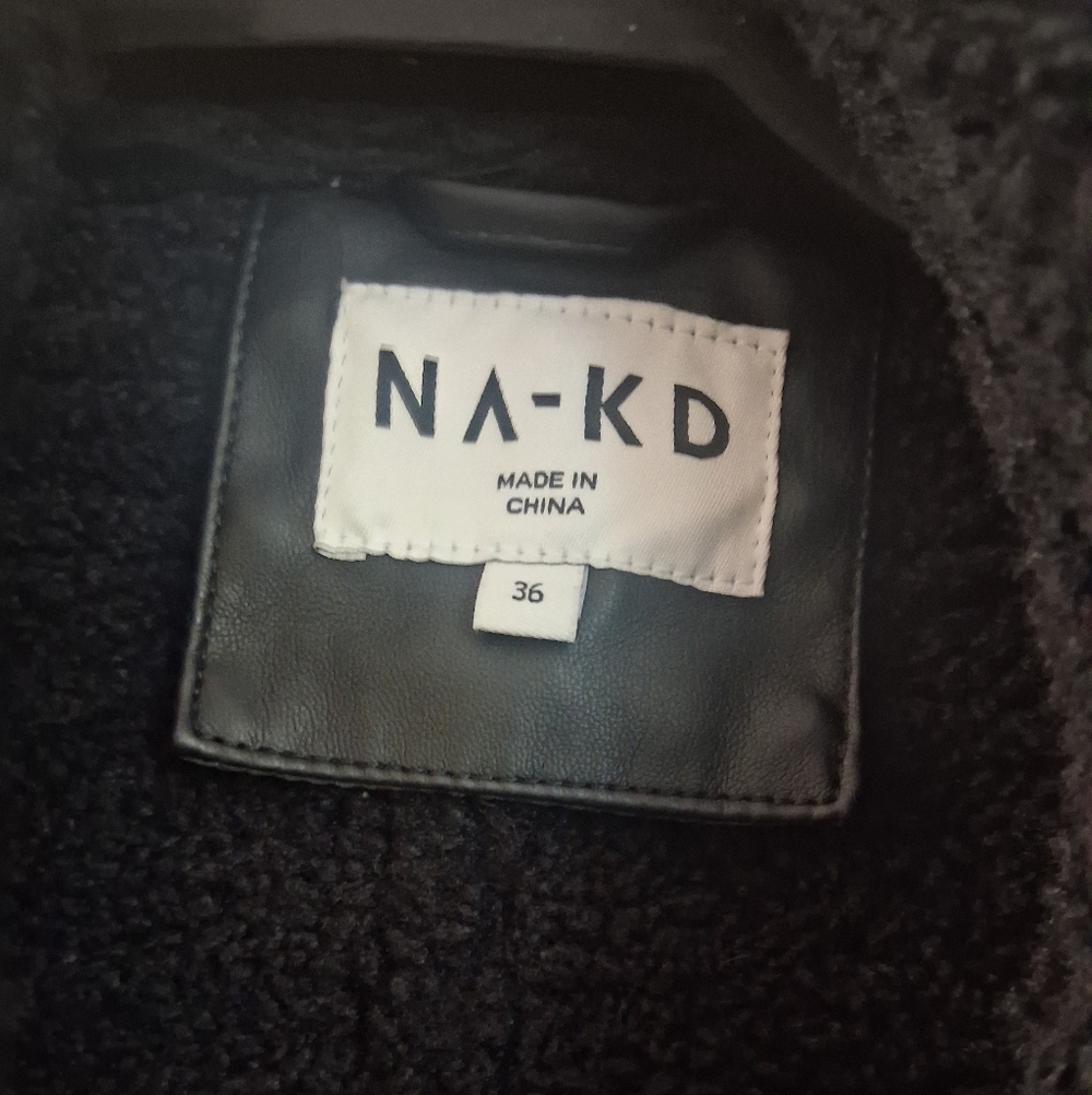 Black Faux Leather Coat with Shearling Collar - Picture 2 of 5